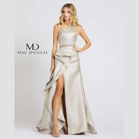 Mac Duggal 66975 Size 10 Gold Silver Oyster Metallic Evening Gown Maxi Dress - Picture 2 of 5